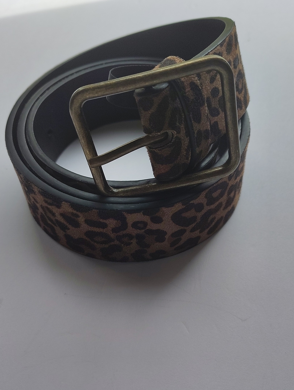 Leopard Print Men's Leather Belt - Brown